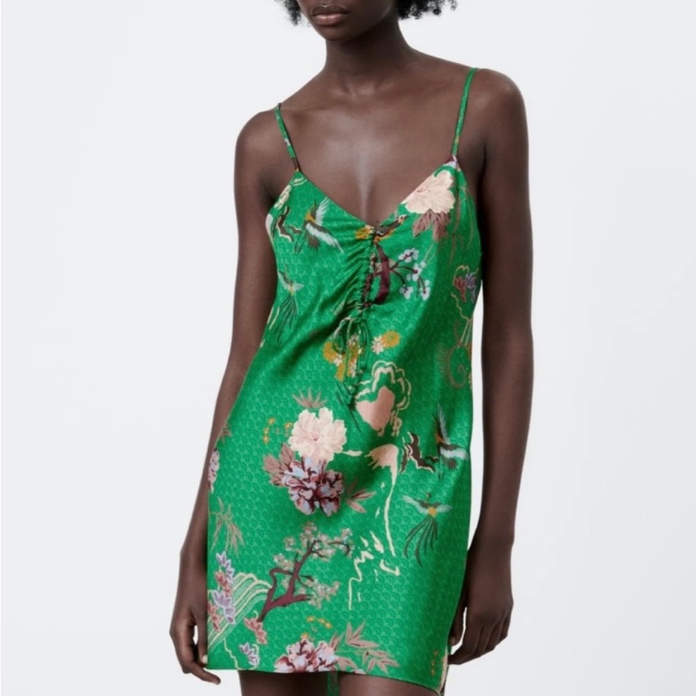 Zara Emerald Green satin-effect print dress size L
